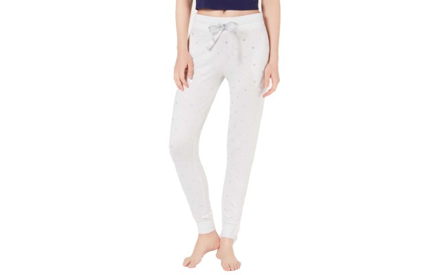  Printed Jogger Pajama Pants (White, M)
