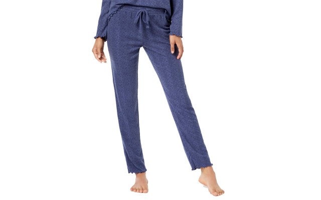  Slim-Leg Waffled Pajama Pants (Gray Blue, S)