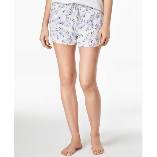  Whisperluxe Tassel-Drawstring Printed Pajama Shorts (Large, White)