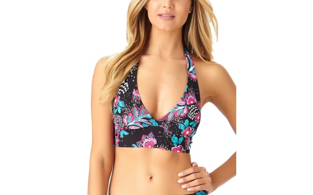  That’s a Wrap Marilyn Halter Bikini Top (Black Floral, M)