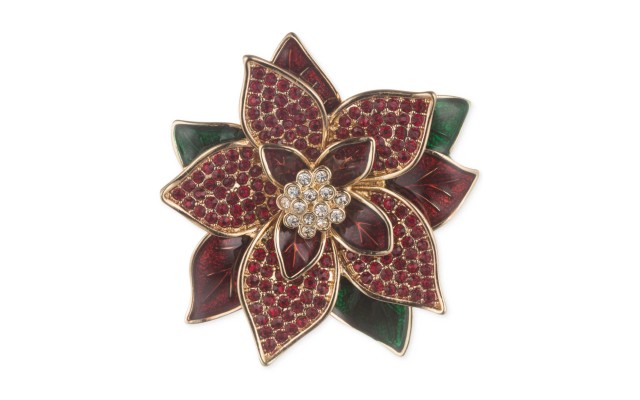  Gold-Tone Crystal Poinsettia Pin Gold