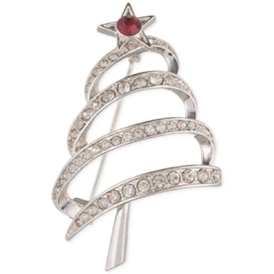  Silver-Tone Crystal Holiday Tree (Silver, One Size)