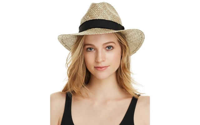  Filippo Catarzi Ribbon-Trim Straw Fedora Hat (Beige)