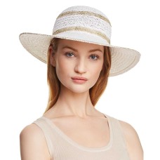 Aqua Metallic Striped Floppy Sun Hat (White)