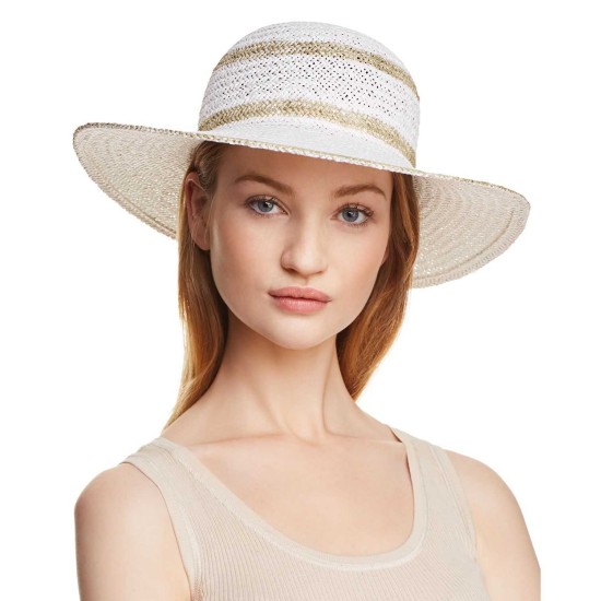  Metallic Striped Floppy Sun Hat (White)