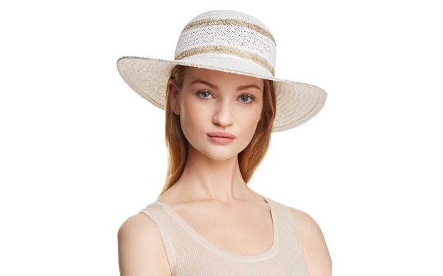  Metallic Striped Floppy Sun Hat (White)