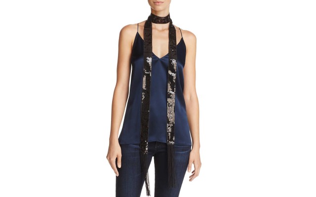  Sequin Long Skinny Scarf (One Size, Black)