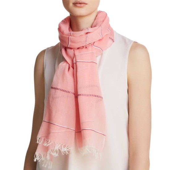  Women's Embroidered Striped Oblong Scarves, Pink