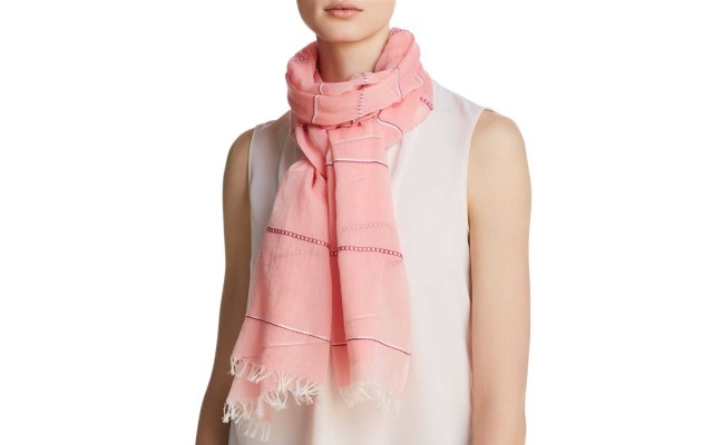  Women's Embroidered Striped Oblong Scarves, Pink