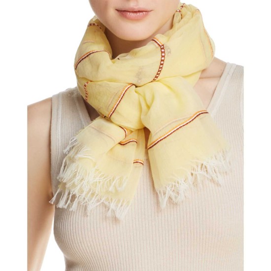  Women's Embroidered Striped Oblong Scarves, Yellow