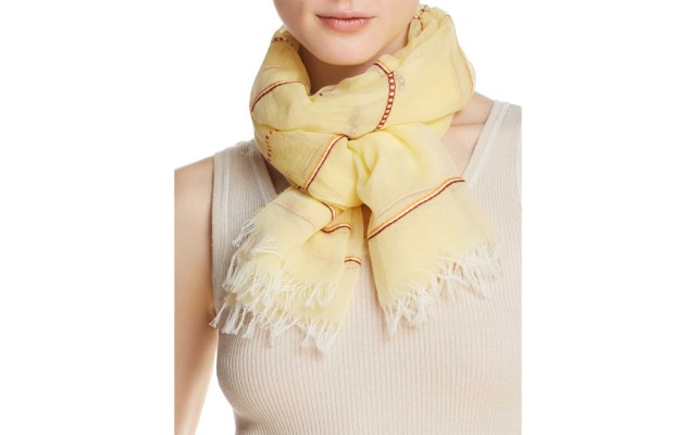  Women's Embroidered Striped Oblong Scarves, Yellow