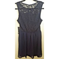 As U Wish Striped Sleeveless Lace Short Dress (Navy, Large)