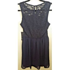 As U Wish Striped Sleeveless Lace Short Dress (Navy, Large)