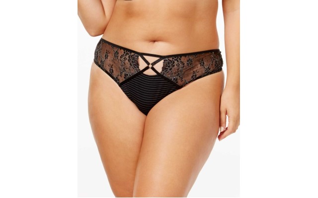  Women's Plus Size Crisscross-Keyhole Lace Thong Panty