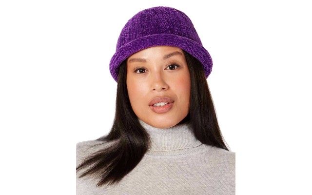  Chenille Roll-Up Hat (Purple, One Size)