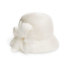 August Hat Feather Flower & Netting Cloche (Ivory)