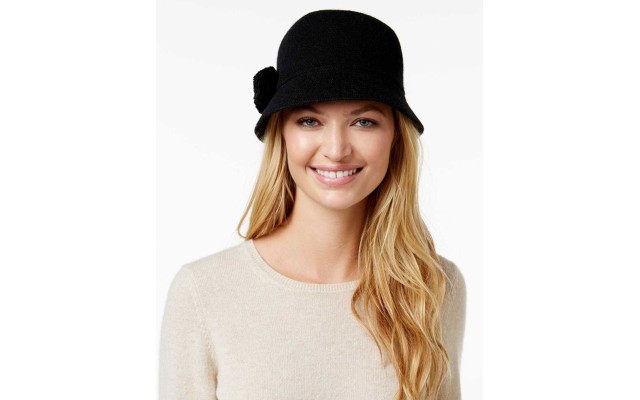 August Hat Melton Pom Pom Cloche (Black)