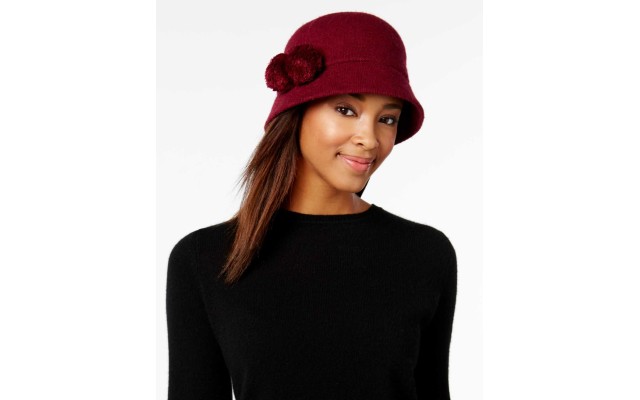 August Hat Melton Pom Pom Cloche-Wine