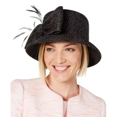 August Hat Metallic Bow Cloche (Black, One Size)
