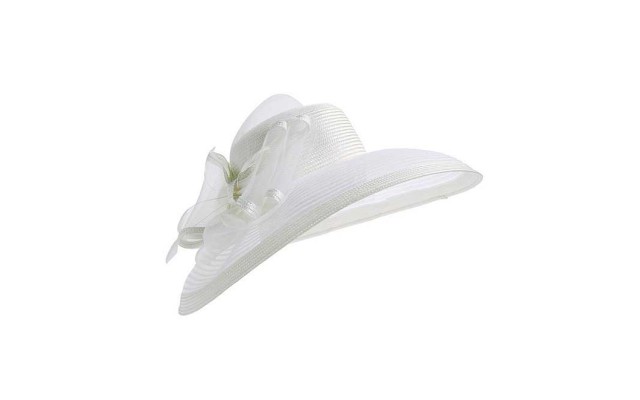  Sheer Wide Brim Dress Hat (White)