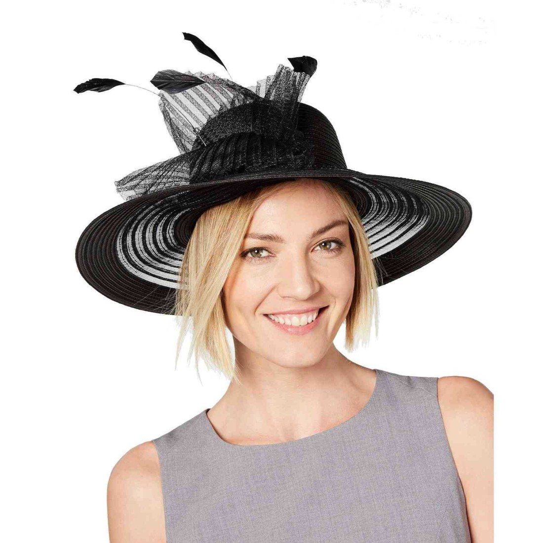 August Hat Sheer WideBrim Hat (Black, One Size)