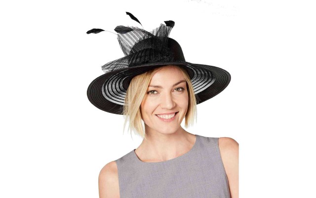   Sheer Wide-Brim Hat (Black, One Size)