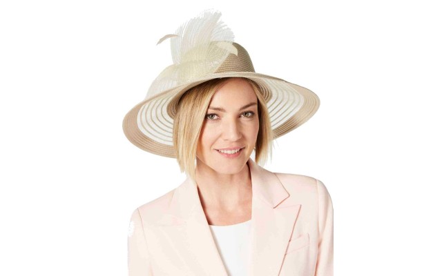  Sheer Wide-Brim Hat (Light Beige, One Size)