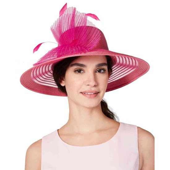  Sheer Wide-Brim Hat (Pink, One Size)