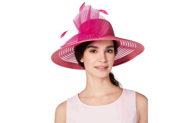  Sheer Wide-Brim Hat (Pink, One Size)