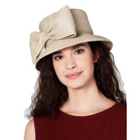 August Hat Womens Bow Cloche Hat (Beige)