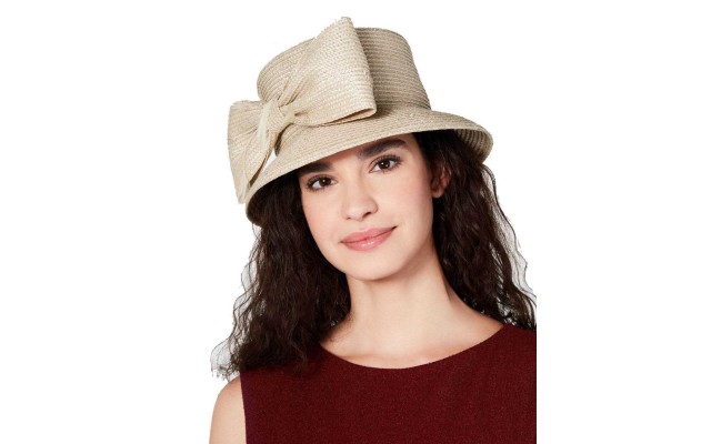  Womens Bow Cloche Hat (Beige)