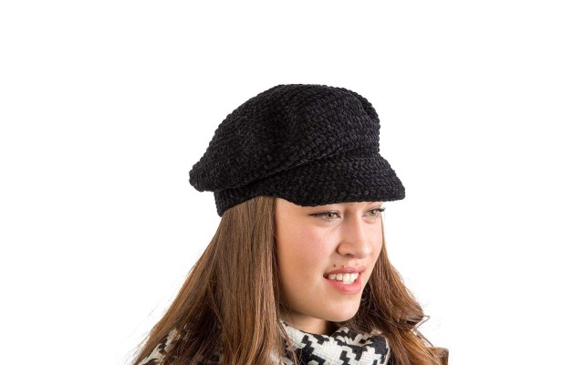  Women’s Chenille Mod Cap (Black, One Size)