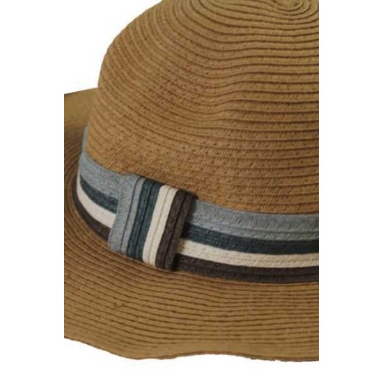  Women’s Floppy Straw Hat With Striped Band