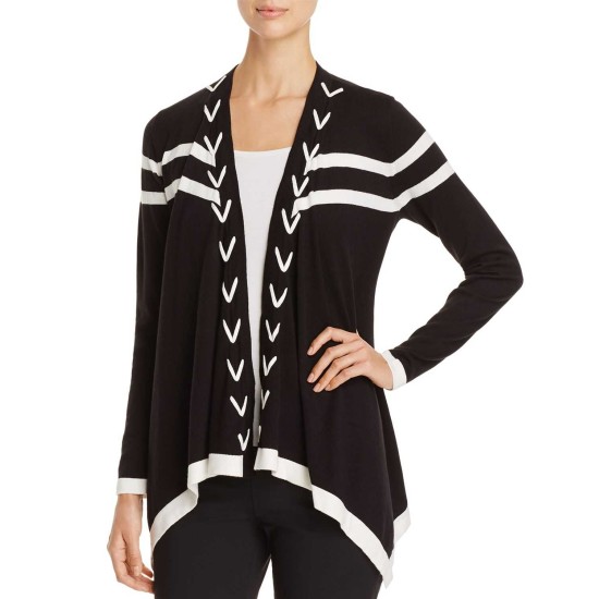  Stitched Open Front Cardigan (Black, S)