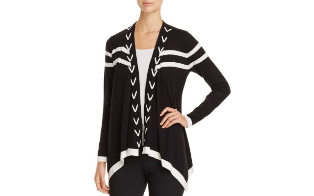  Stitched Open Front Cardigan (Black, S)