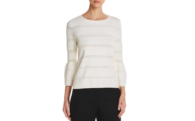  Women's Pointelle Bell Sleeve Blouse Pullover Shirt Tops