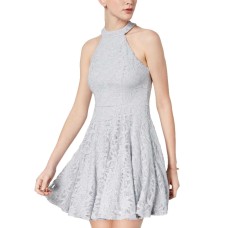 B Darlin Juniors’ Glitter Lace Fit & Flare Dress (Silver,1/2)