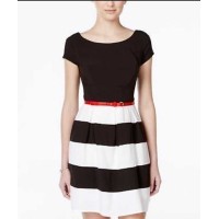 B Darlin Juniors’ Sleeveless Multi-Print Dress (Black/White/Red, 5/6)