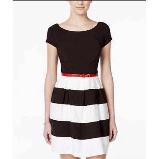 B Darlin Juniors’ Sleeveless Multi-Print Dress (Black/White/Red, 5/6)