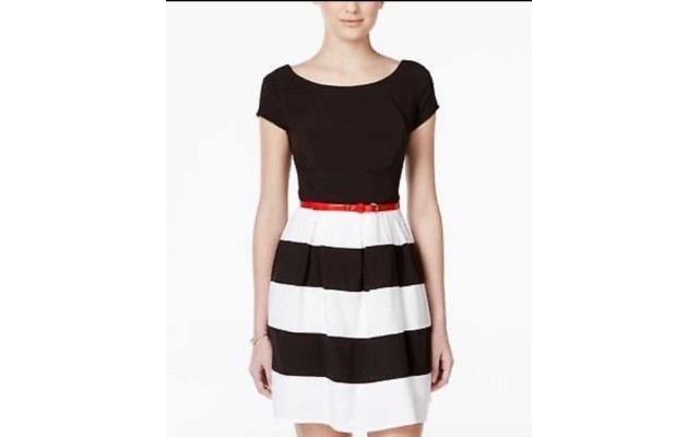 B Darlin Juniors’ Sleeveless Multi-Print Dress (Black/White/Red, 5/6)