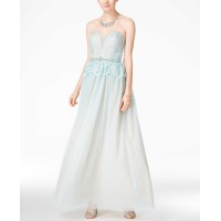 B. Darlin Juniors Strapless Lace Peplum Gown