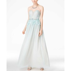 B. Darlin Juniors Strapless Lace Peplum Gown