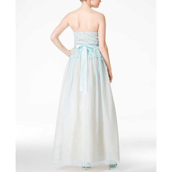  Juniors Strapless Lace Peplum Gown