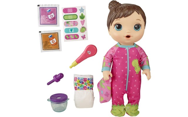  Mix My Medicine Baby Doll, Dinosaur Pajamas, Drinks and Wets, Doctor Accessories, Brown Hair Toy for Kids Ages 3 and Up