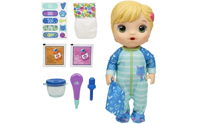  Mix My Medicine Baby Doll, Kitty-Cat Pajamas, Drinks and Wets, Doctor Accessories, Blonde Hair Toy for Kids Ages 3 and Up
