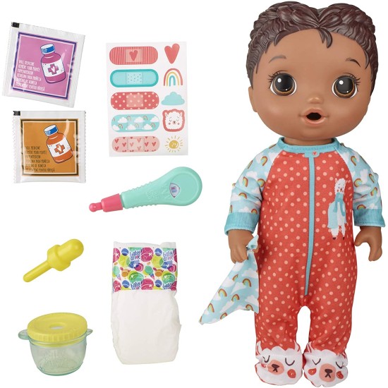  Mix My Medicine Baby Doll, Llama Pajamas, Drinks and Wets, Doctor Accessories, Black Hair Toy for Kids Ages 3 and Up