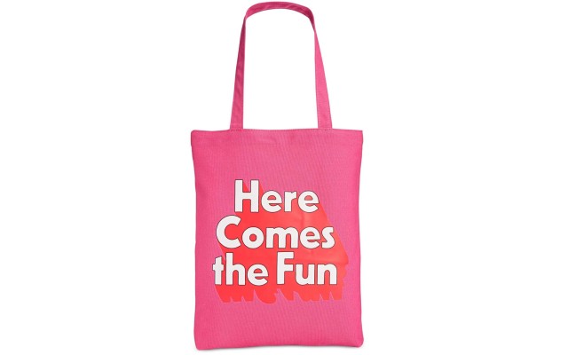  ‘Here come the fun’ Pink Canvas Tote Handbag