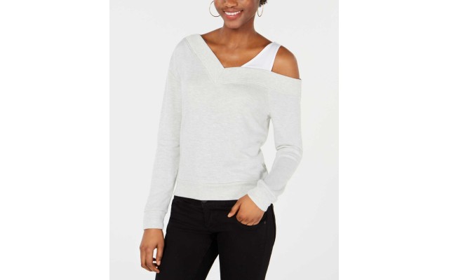  Asymmetrical Off-The-Shoulder Top (Gray, XXL)