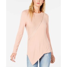 Bar III Asymmetrical Zipper Top (Pastel Pink, L)
