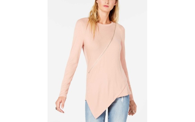  Asymmetrical Zipper Top (Pastel Pink, L)